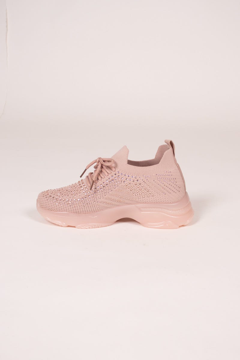 Sneakers mit Schnur und Glitzersteinchen Rosa