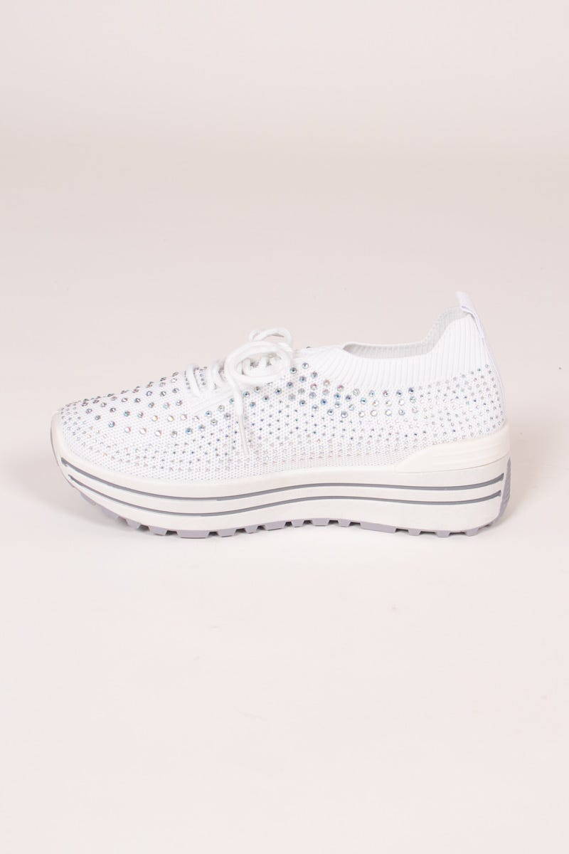 Slip On Sneakers mit Glitzersteinchen und weißer Sohle Weiß