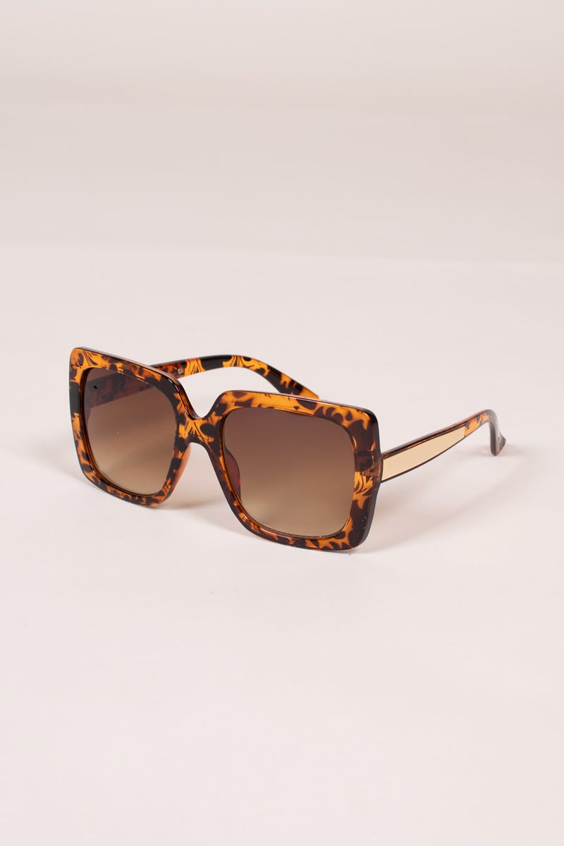 Viereckige Sonnenbrille mit Golddetail Leopardenmuster