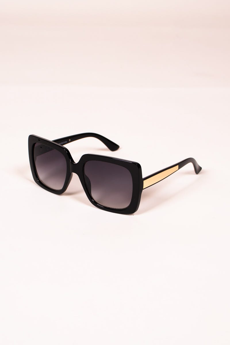 Viereckige Sonnenbrille mit Golddetail Schwarz