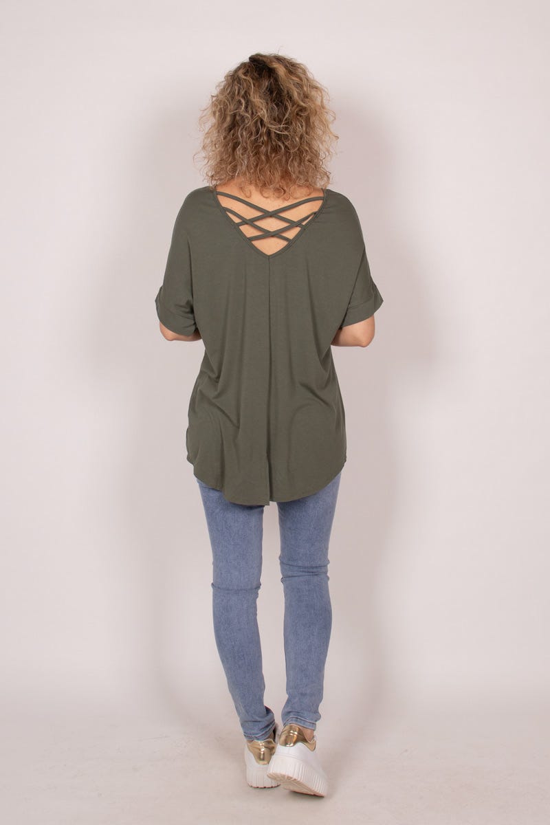 T-Shirt mit Kreuz auf dem Rücken Khaki