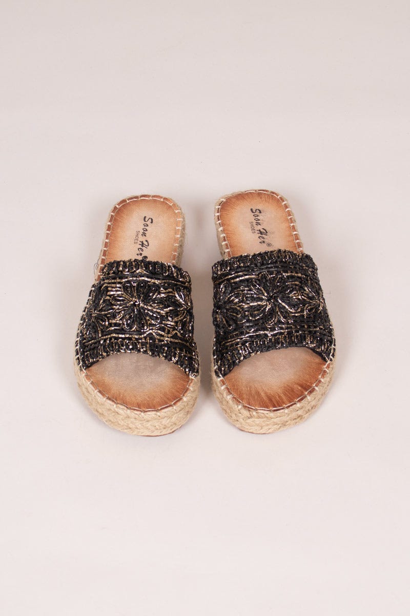 Espadrilles Damen-Sandalen mit gewebtem Detail Schwarz