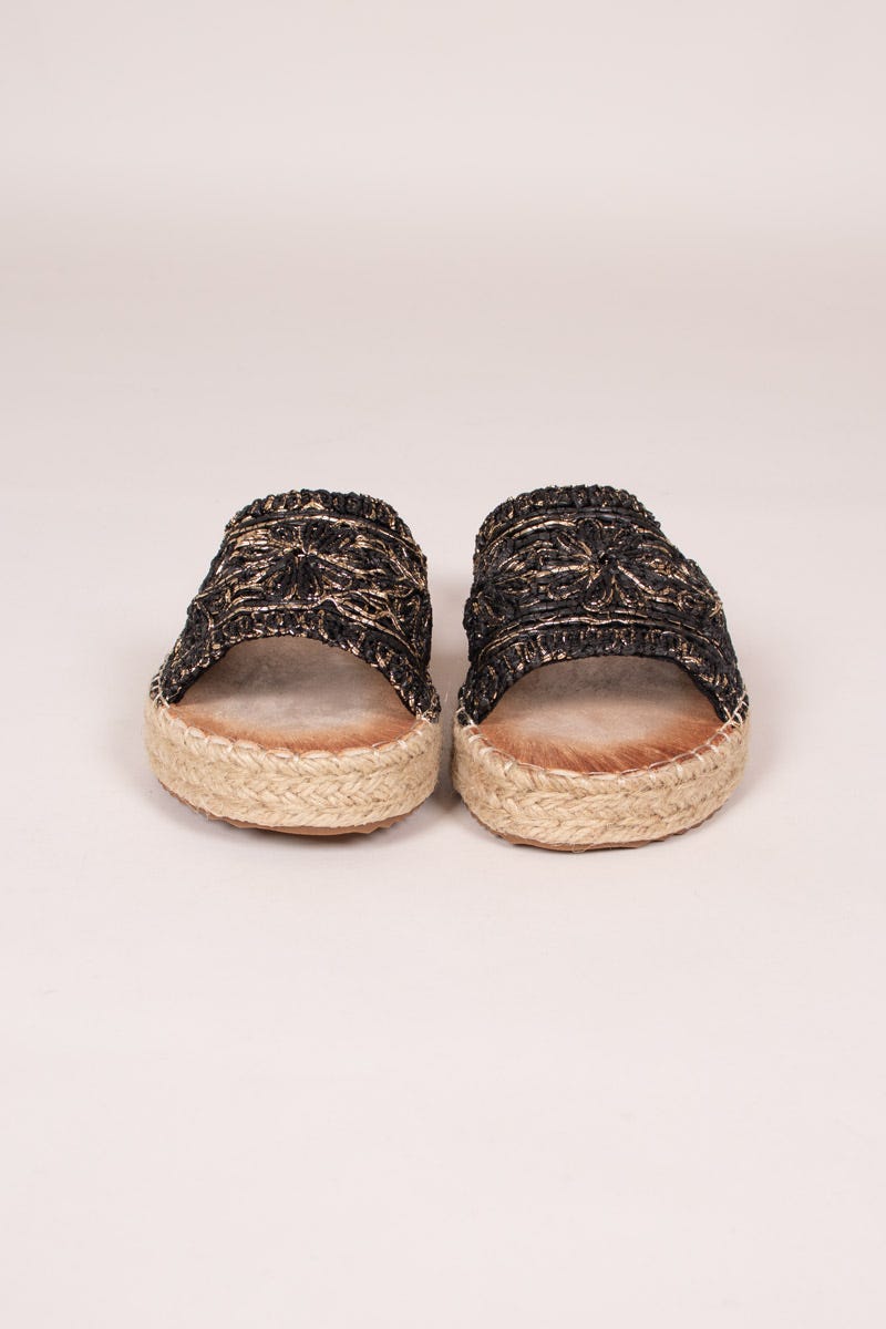 Espadrilles Damen-Sandalen mit gewebtem Detail Schwarz