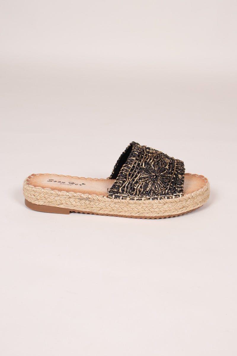 Espadrilles Damen-Sandalen mit gewebtem Detail Schwarz