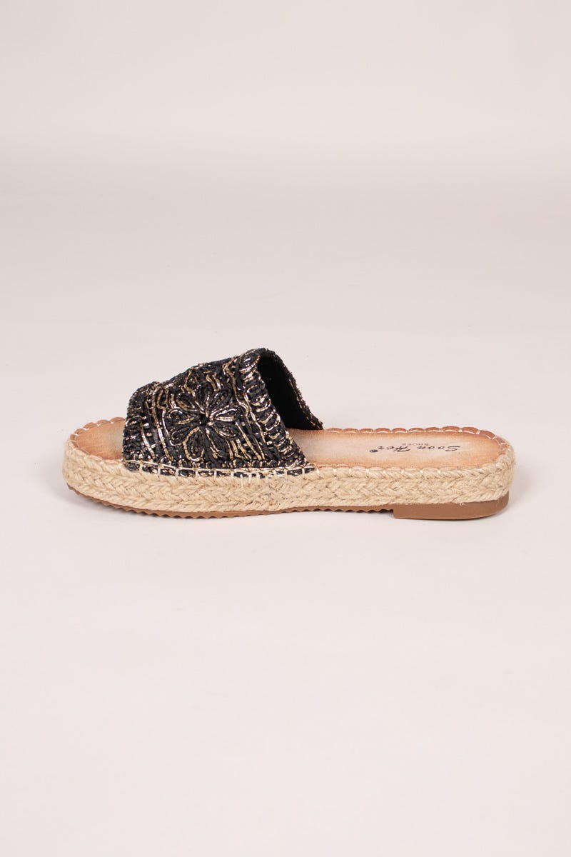 Espadrille sandal m. vævet detalje Sort