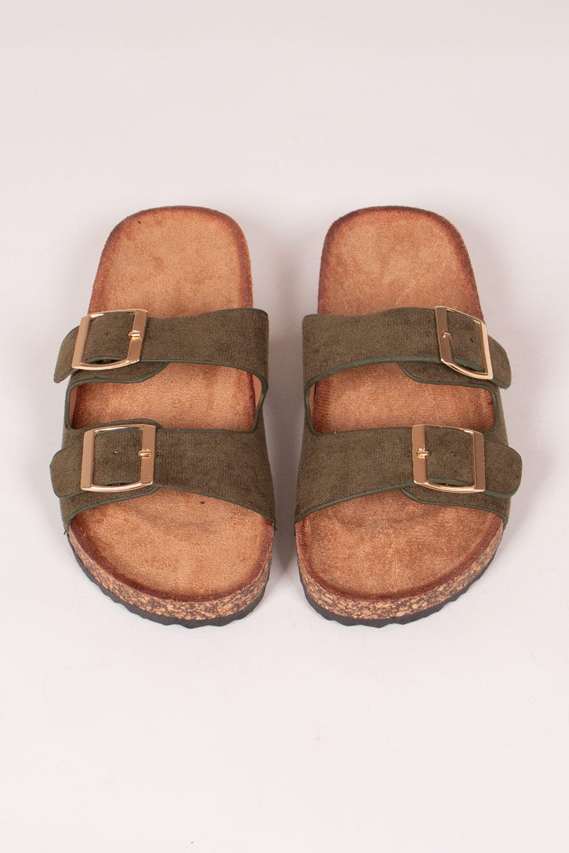 Slippers m. spænder Khaki