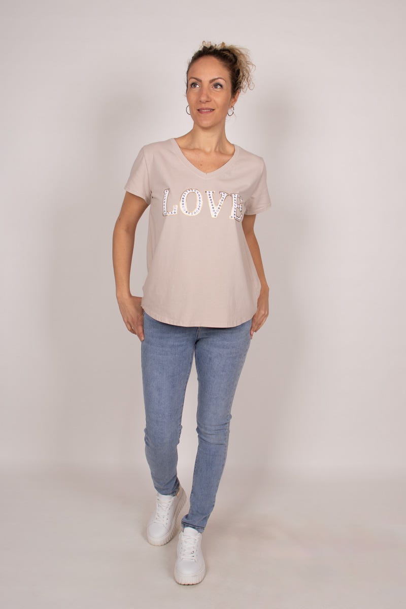 T-Shirt mit Text Beige