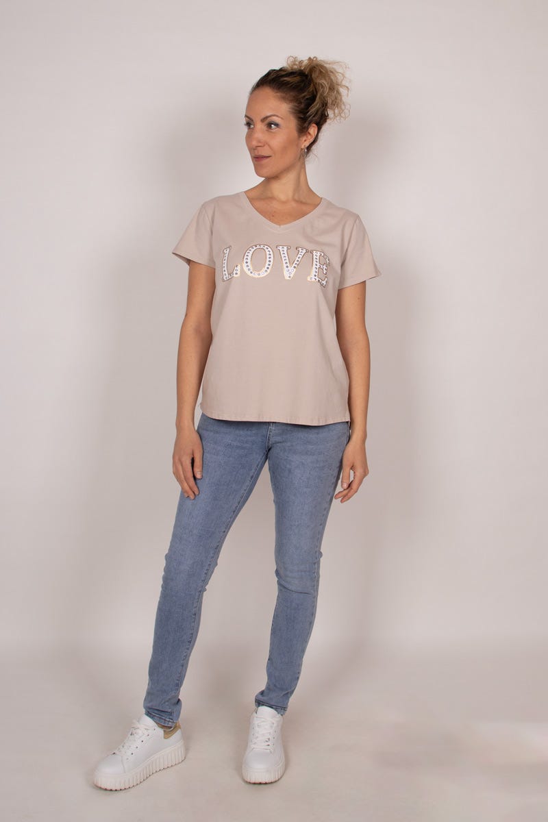 T-Shirt mit Text Beige