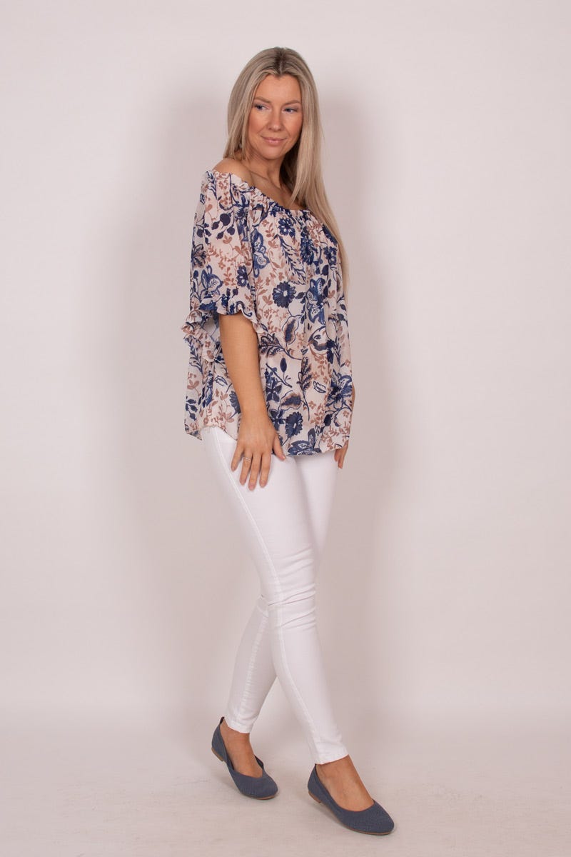 Bluse mit Blumenmuster Blau