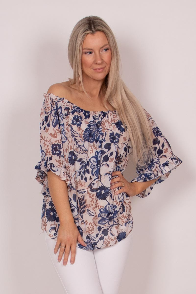 Bluse mit Blumenmuster Blau