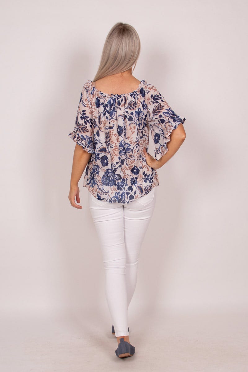 Bluse mit Blumenmuster Blau