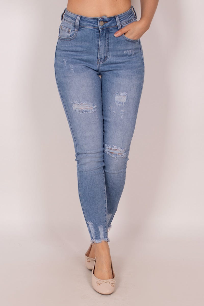 Hochtaillierte Jeans mit Schlitzdetails Helles Denim