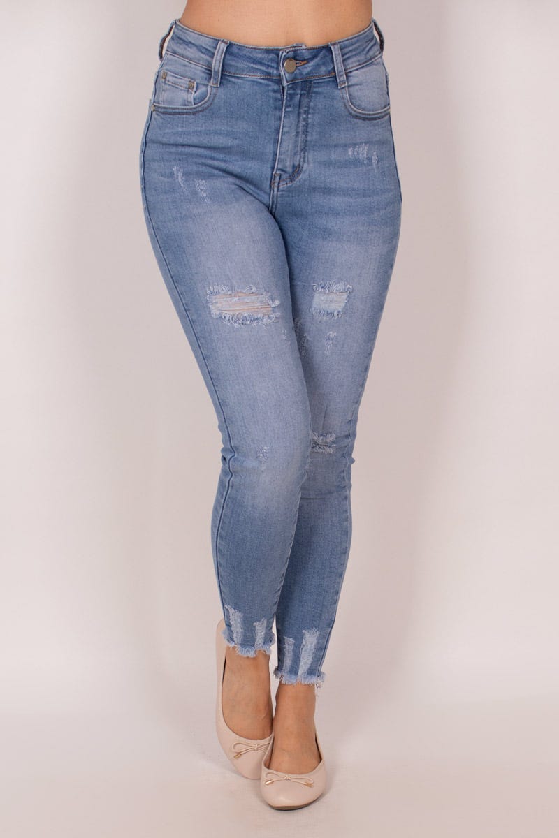 Hochtaillierte Jeans mit Schlitzdetails Helles Denim