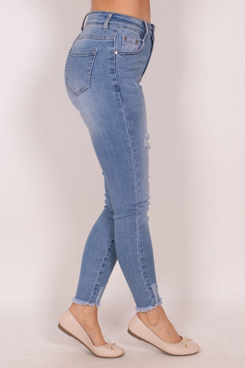 Hochtaillierte Jeans mit Schlitzdetails Helles Denim