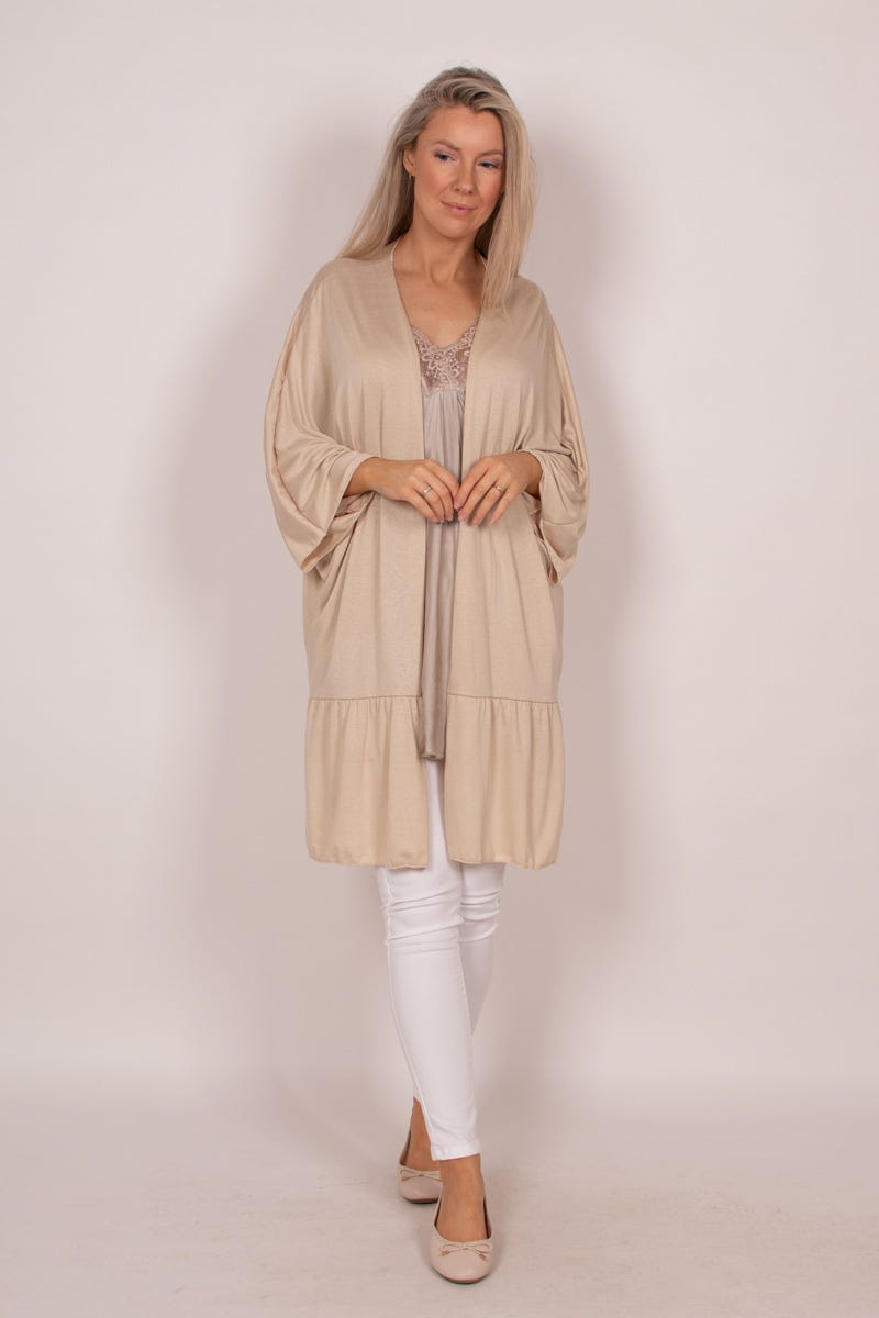 Cardigan m. flæse detalje Beige