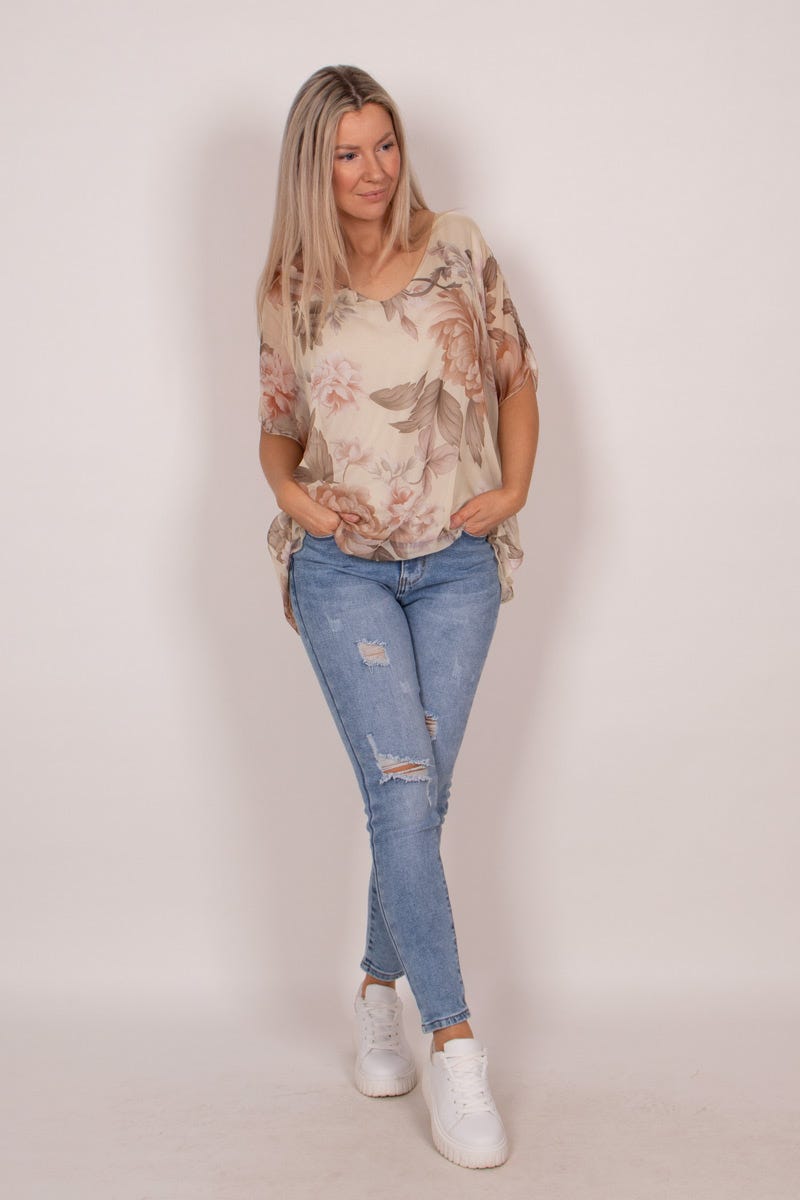 Top mit Blumenmuster Beige