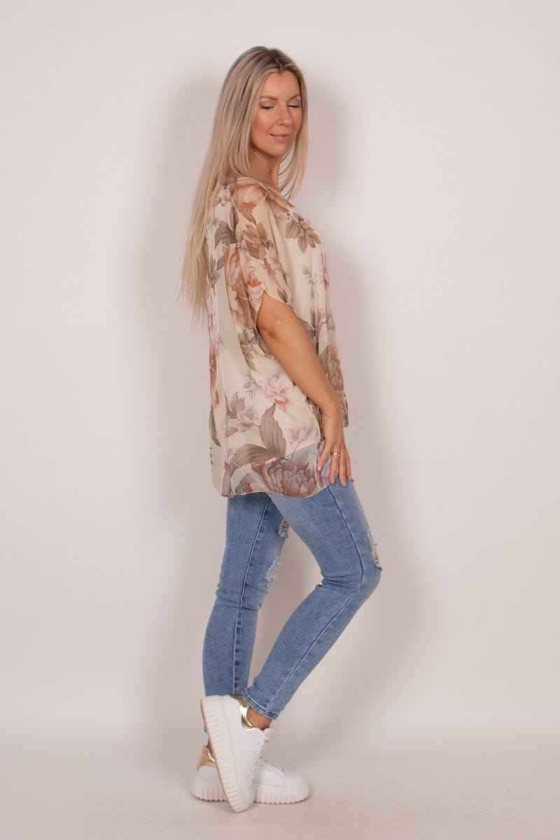 Top mit Blumenmuster Beige