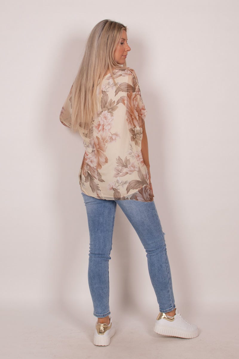 Top mit Blumenmuster Beige