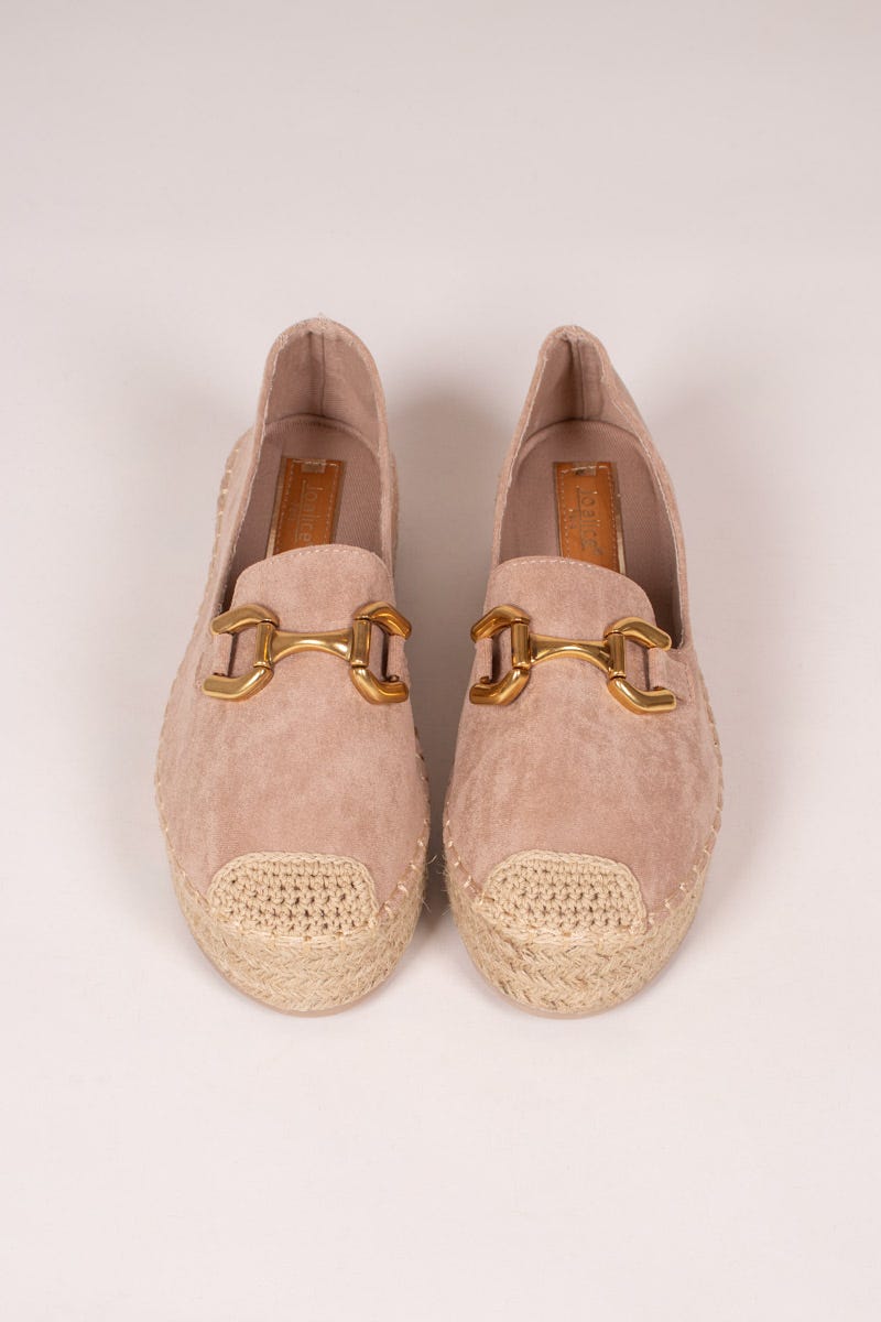 Espadrilles mit Goldschnalle Beige