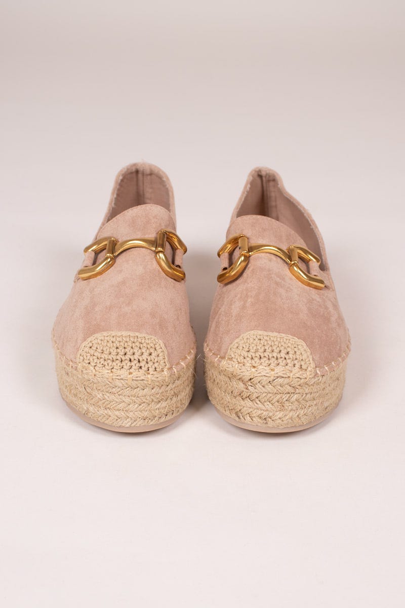 Espadrilles mit Goldschnalle Beige