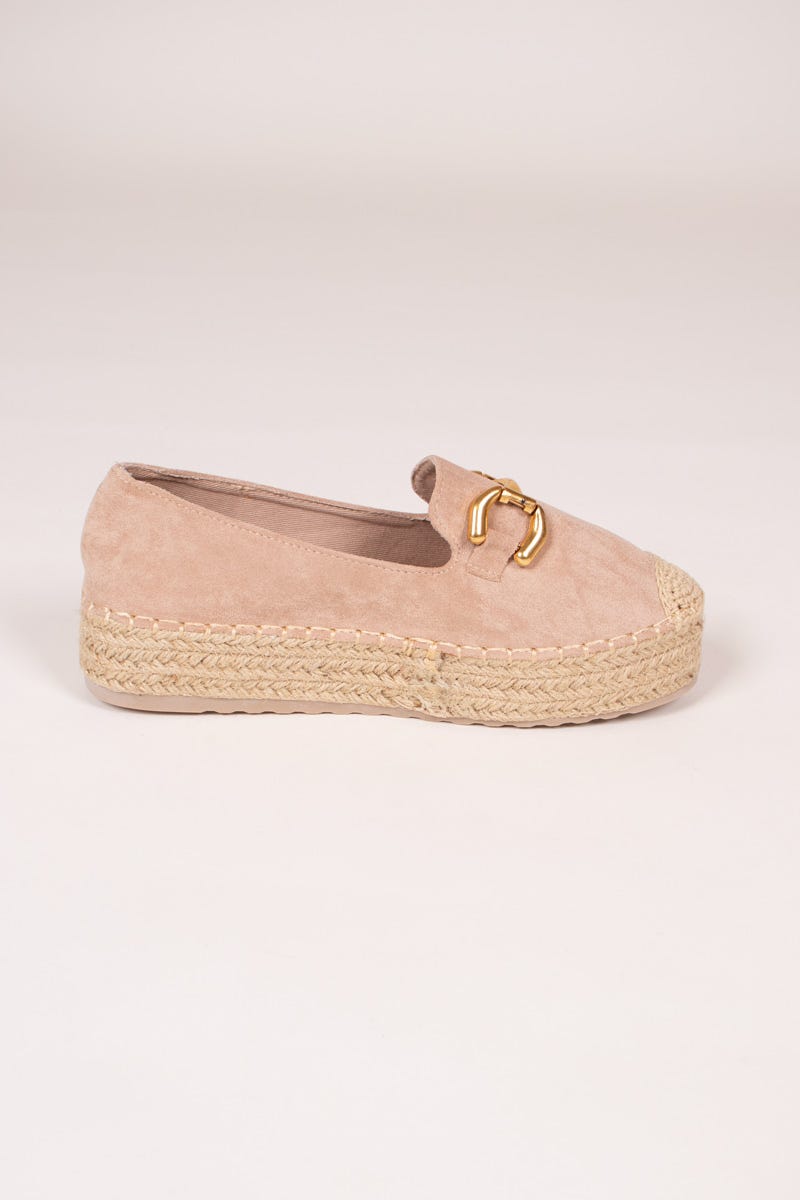 Espadrilles mit Goldschnalle Beige