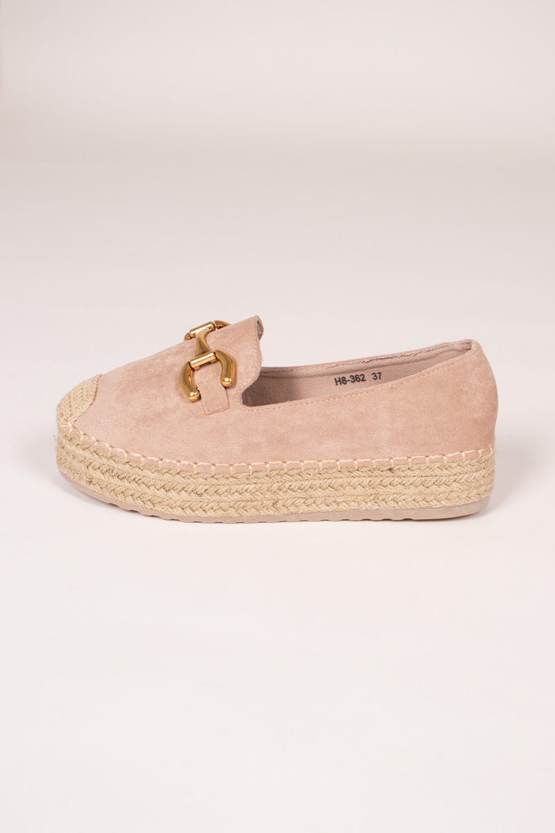 Espadrilles mit Goldschnalle Beige