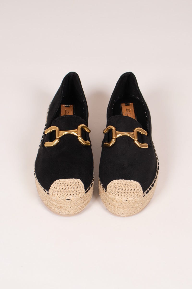 Espadrilles mit Goldschnalle Schwarz