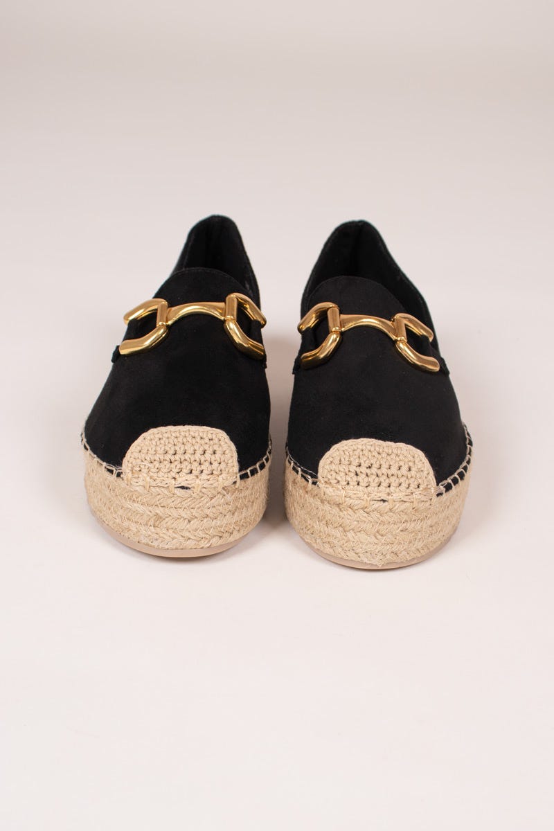 Espadrilles mit Goldschnalle Schwarz