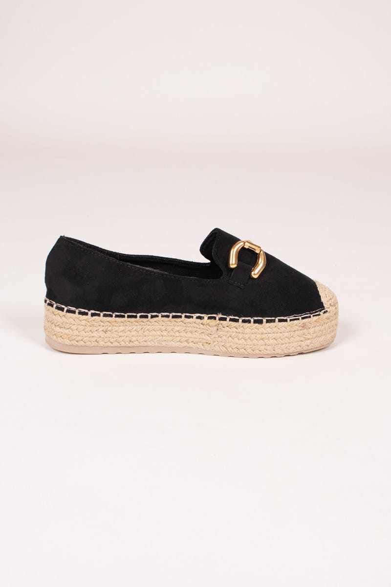 Espadrilles mit Goldschnalle Schwarz