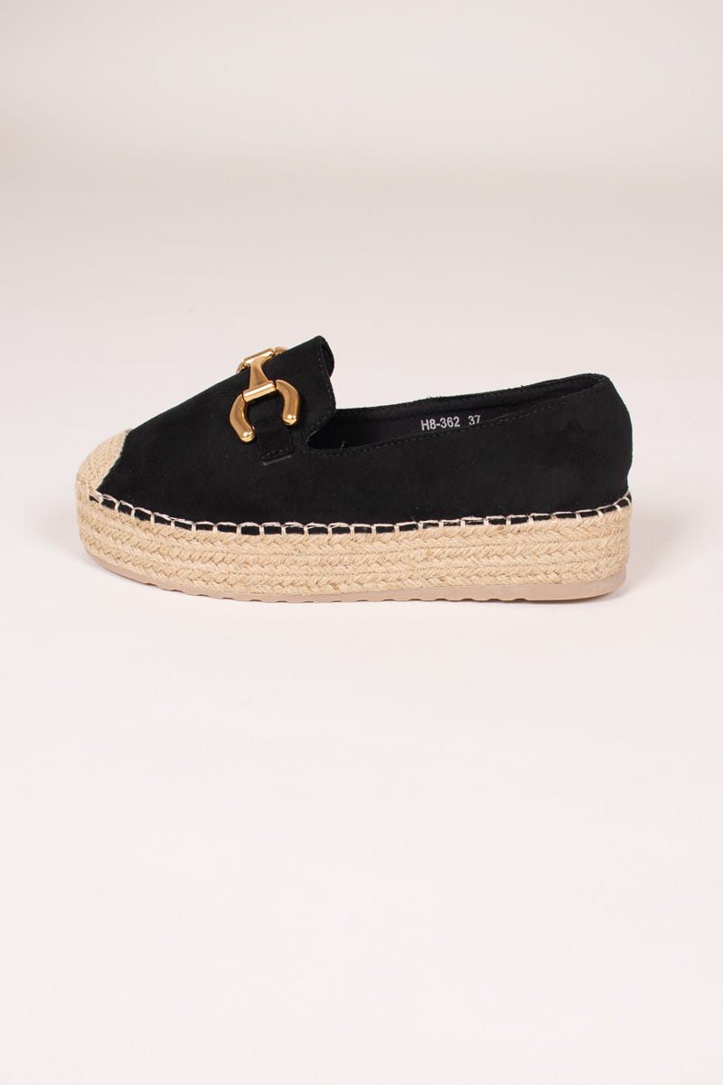 Espadrilles mit Goldschnalle Schwarz