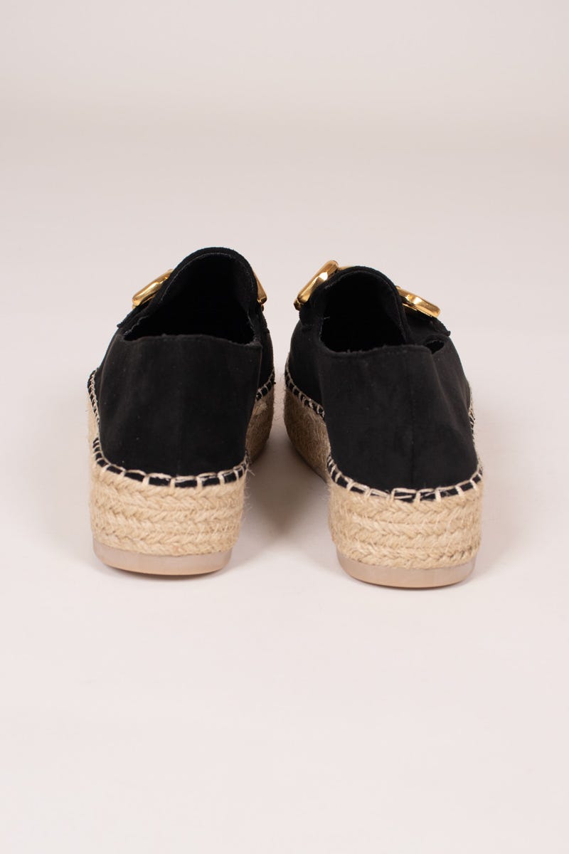 Espadrilles mit Goldschnalle Schwarz