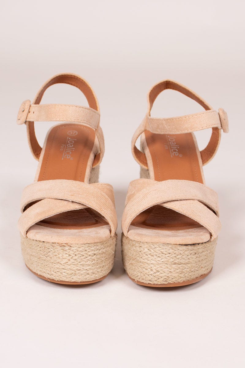 Espadrillos sandal m. kilehæl Beige