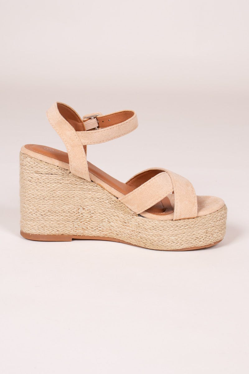 Espadrillos sandal m. kilehæl Beige