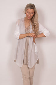 Cardigan m. chiffon detalje Hvid