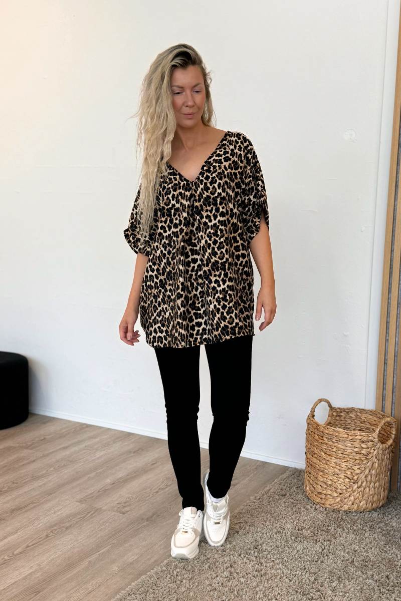 Bluse mit Rückenausschnitt und Leopardendruck Braun