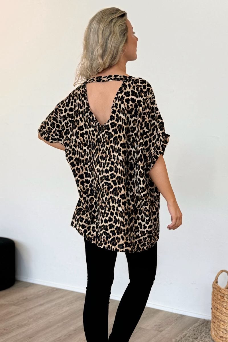 Bluse mit Rückenausschnitt und Leopardendruck Braun