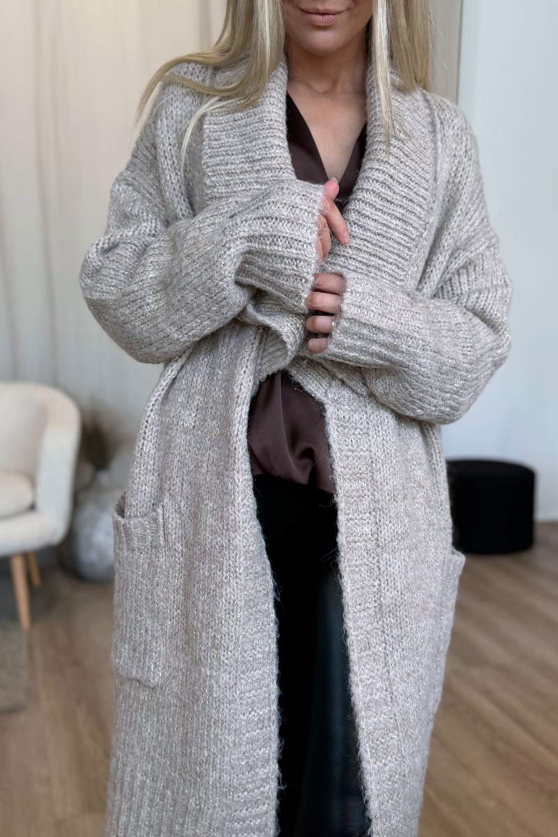 Strickjacke mit Glitzer Taupe