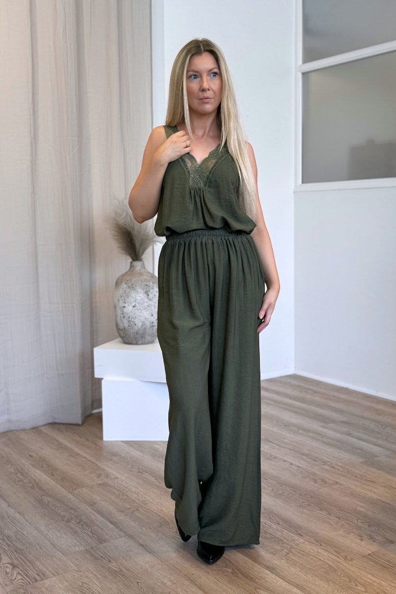 Lässige Hose mit weitem Bein Khaki