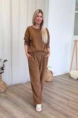 Bluse m. fløjlslook Camel