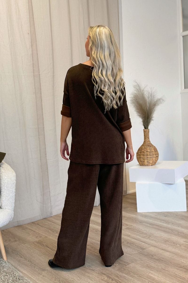 Bluse m. fløjlslook Brun