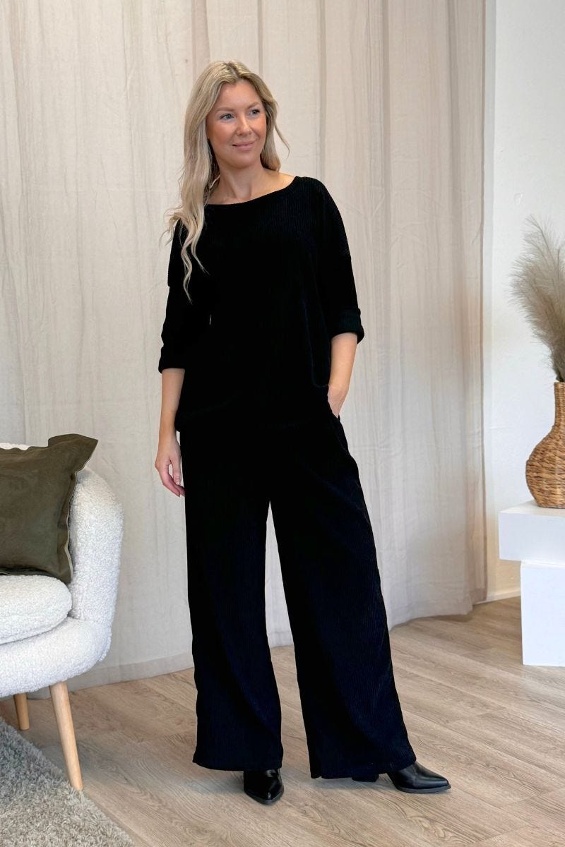 Bluse m. fløjlslook Sort