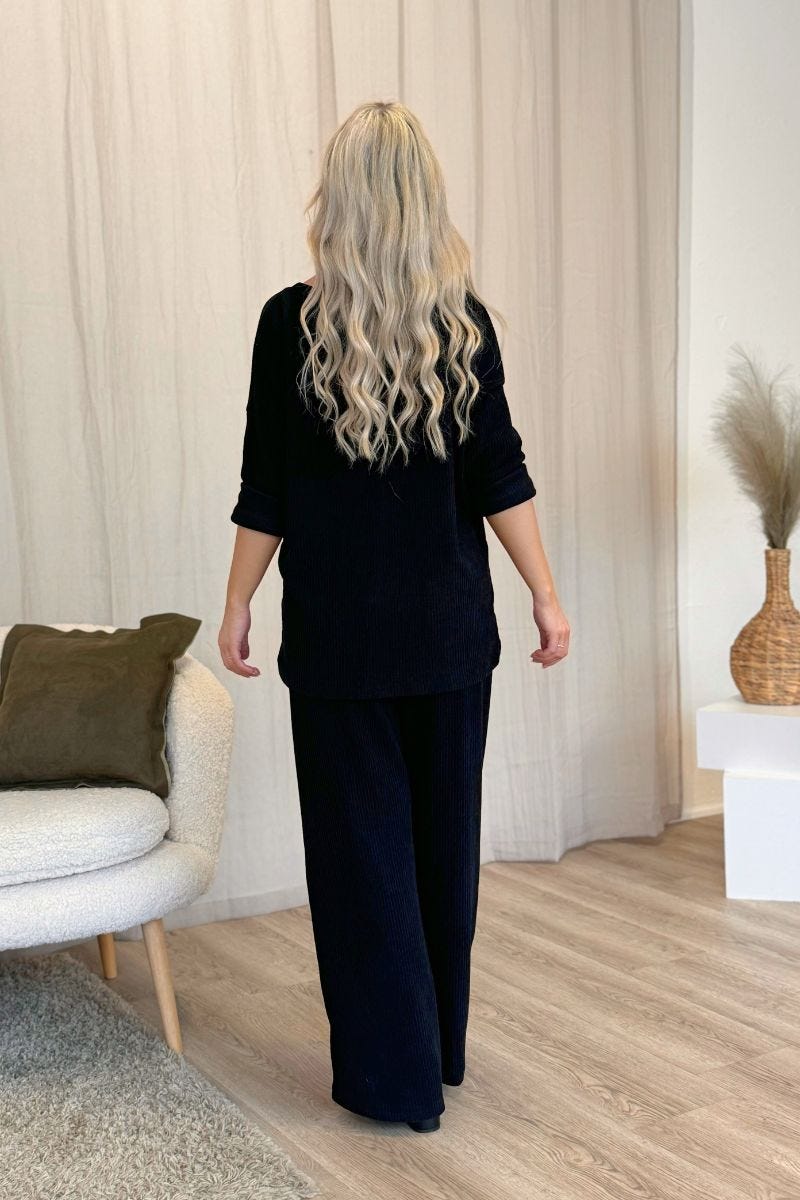 Bluse m. fløjlslook Sort