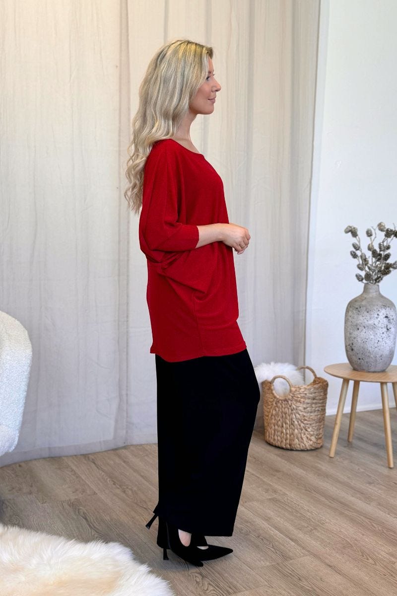 Batwing glimmer bluse Rød