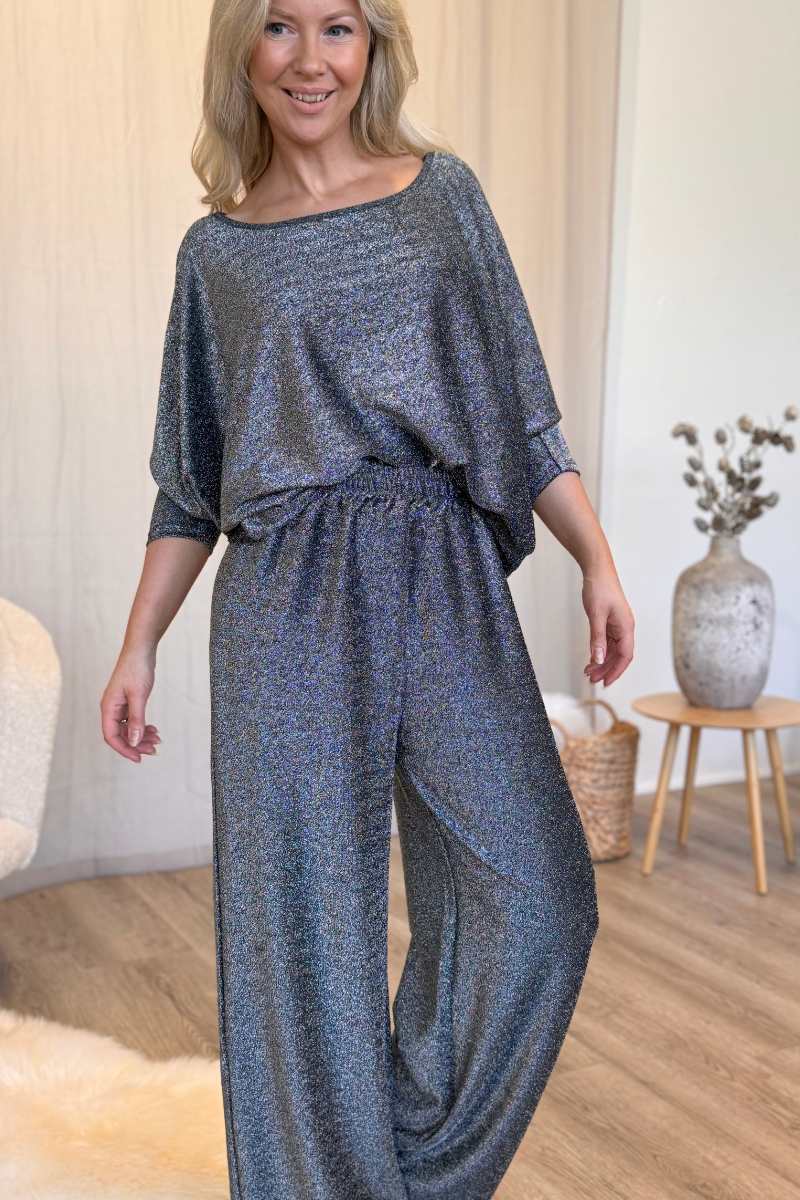 Batwing glimmer bluse Sølv