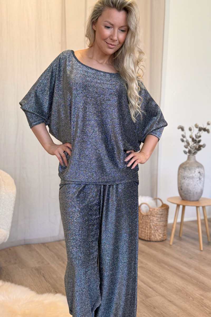 Batwing glimmer bluse Sølv