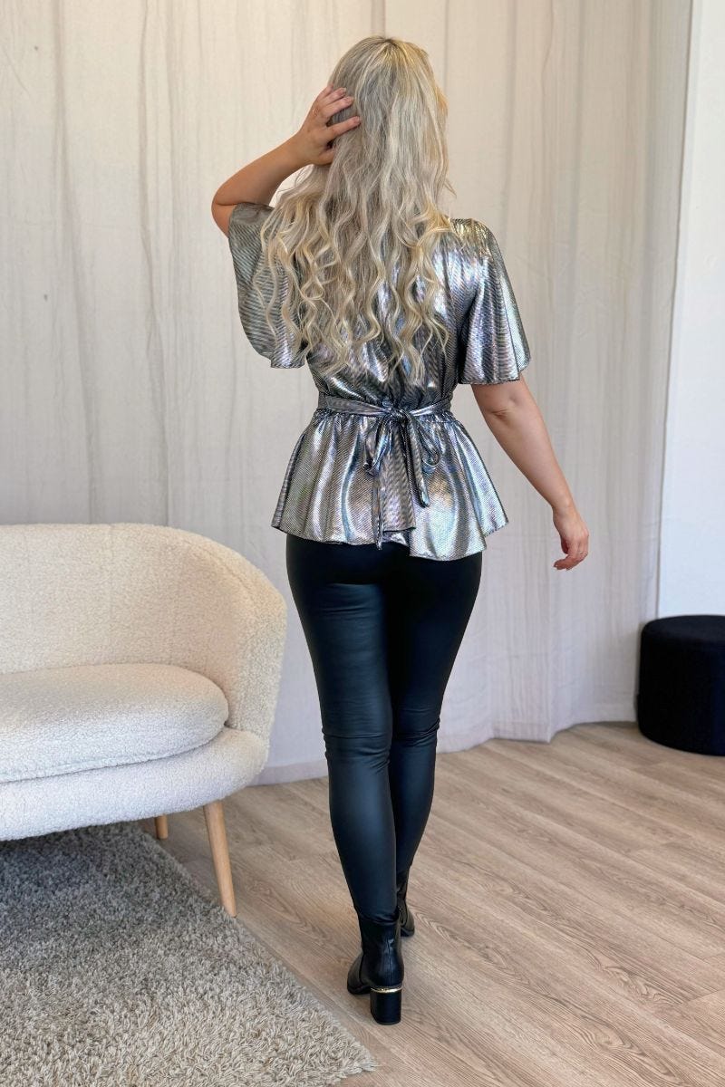 Top m. metallic look Sølv