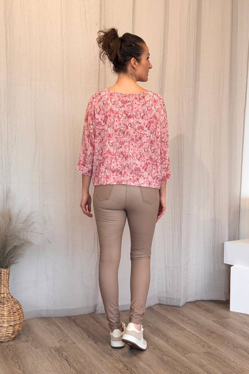 Bluse m. blomstret mønster Pink