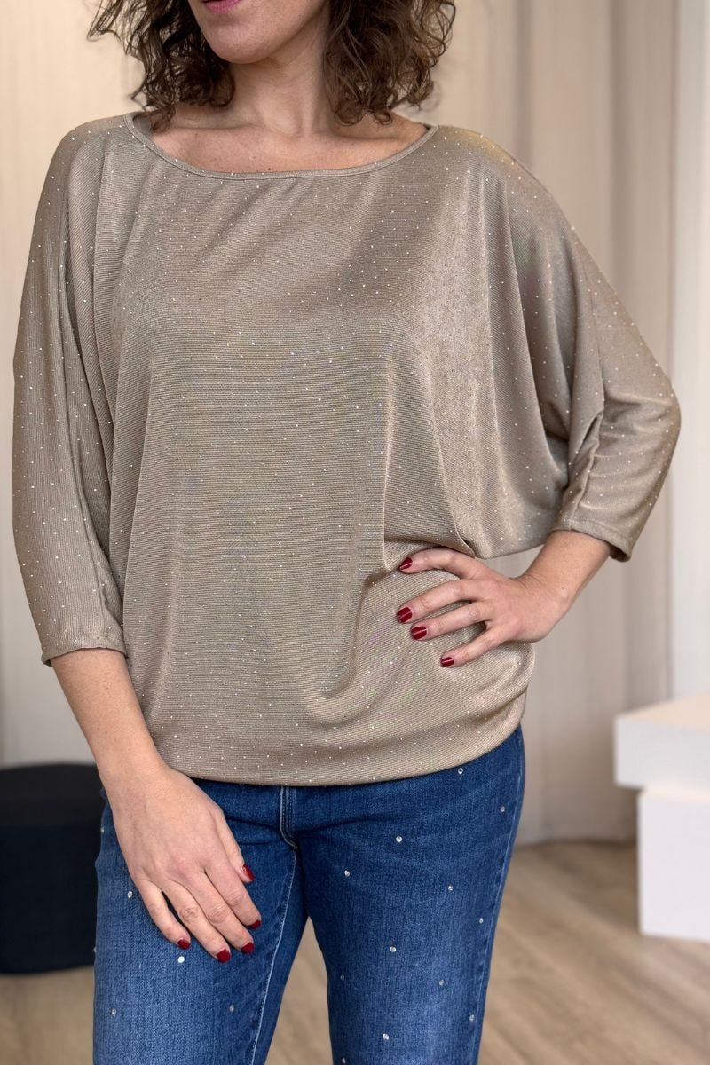 Batwing bluse m. glimmersten Taupe