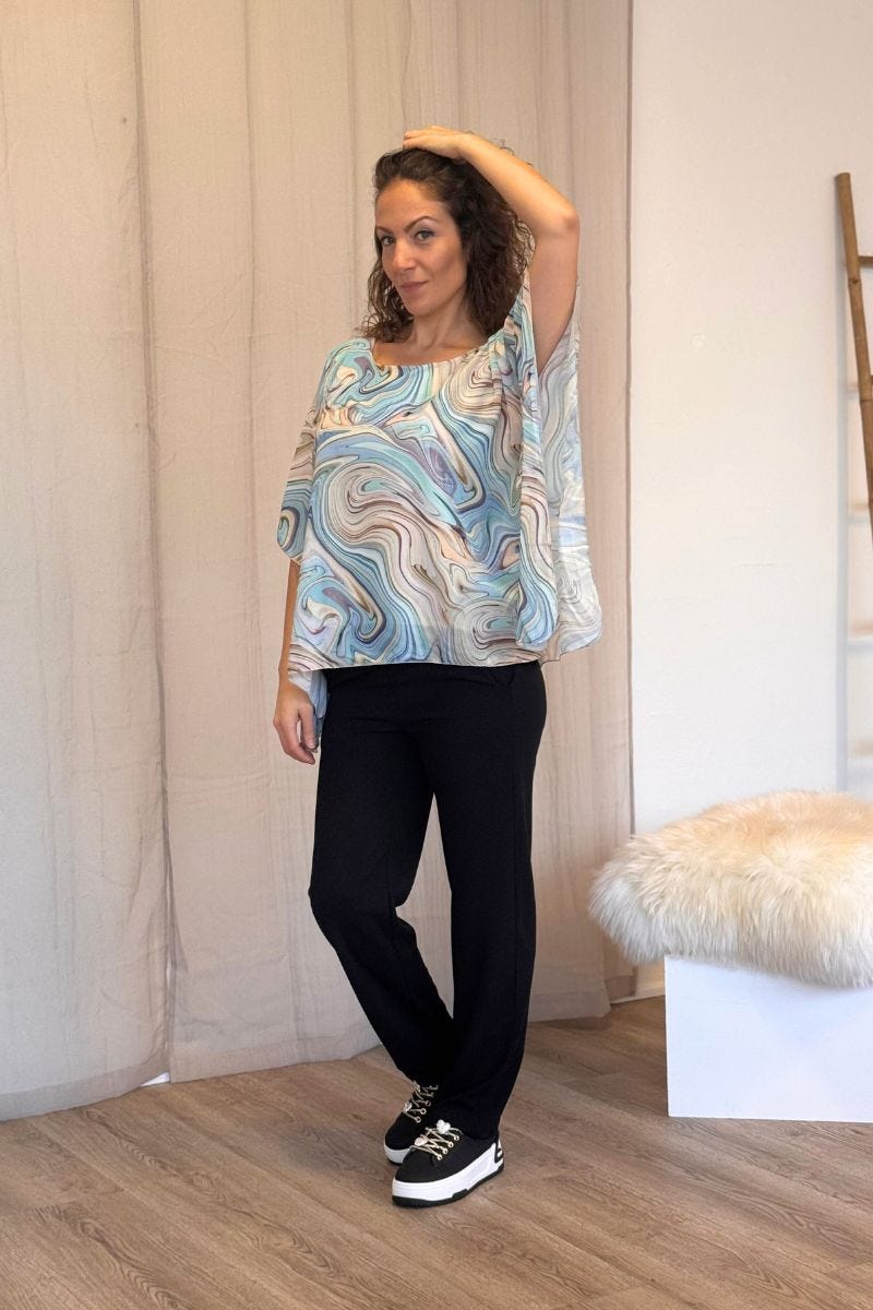 Sasja top m. hvirvelprint Skyblue