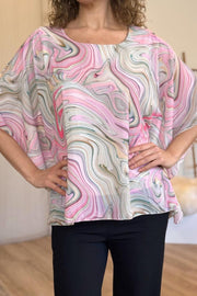 Sasja top m. hvirvelprint Rosa